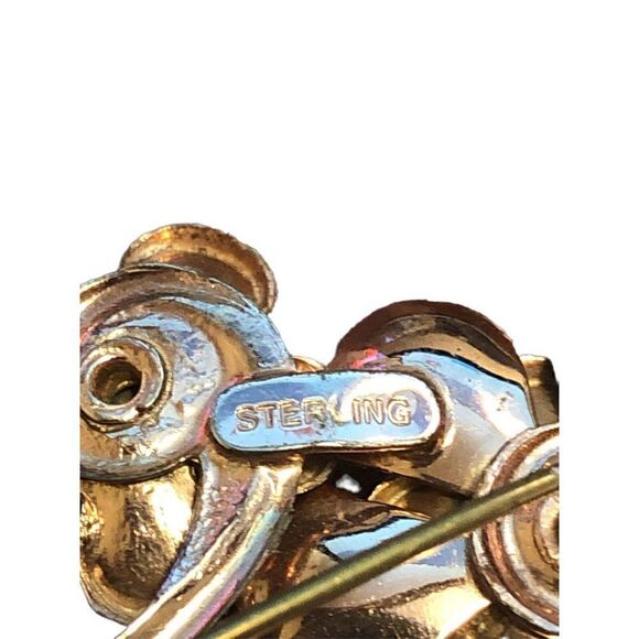 Vintage Sterling Flower Floral Amber Brooch Pin - Picture 4 of 4